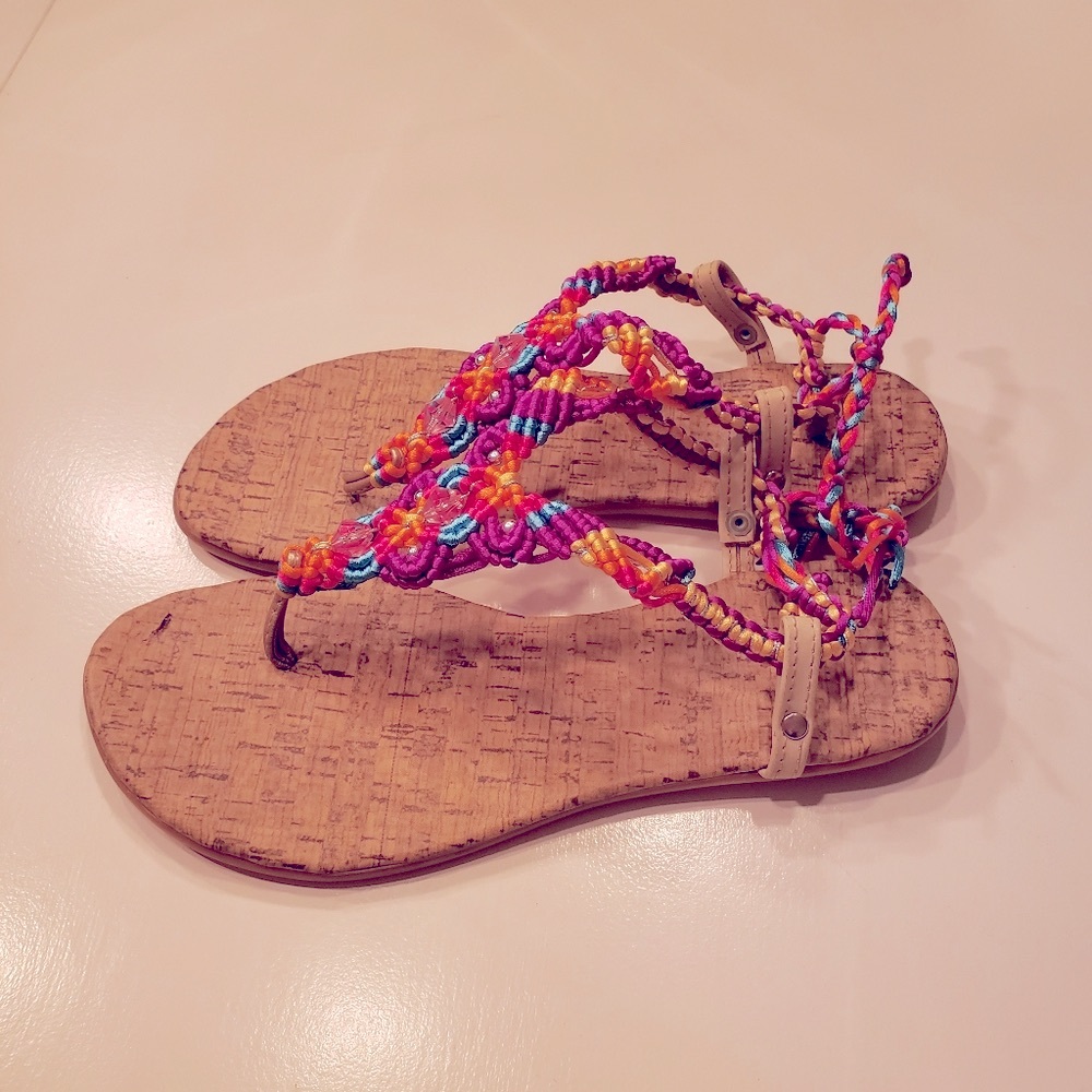 Sz 5 BoHo Adjustable fit, NEW colorful sandals